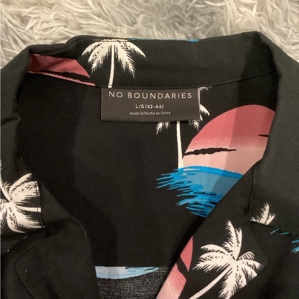 No Boundaries Black Shirt with Tropical Print